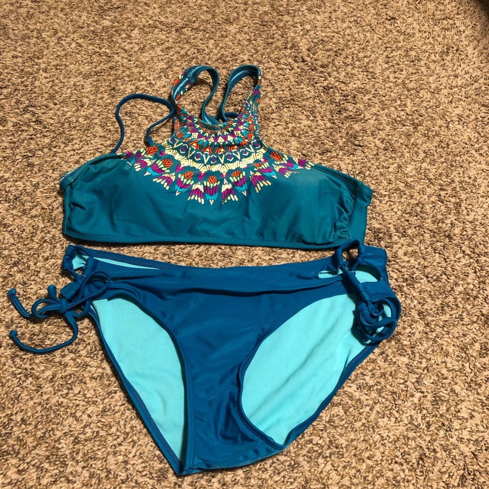 Blue tribal 2 piece bathing suit